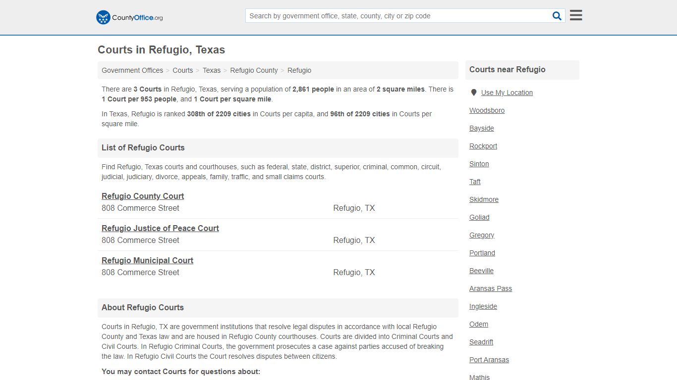 Courts - Refugio, TX (Court Records & Calendars) - County Office